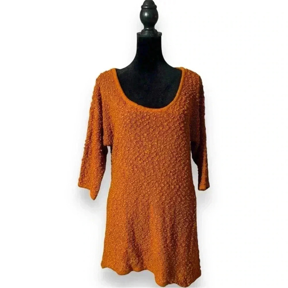 Soft Surroundings Burnt Orange 3/4 Sleeve Relaxed Fit Long Sweater or Minidress - Picture 4 of 14